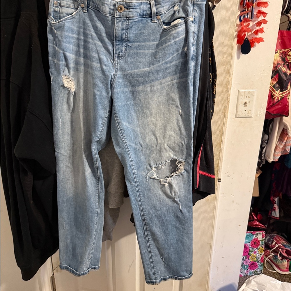 Torrid Blue Ankle Cropped Jeans with Distressed Details